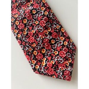 J.S.Blank‎ & Co. Necktie 100% Cotton Red & Black Floral Tie 58" X 3"